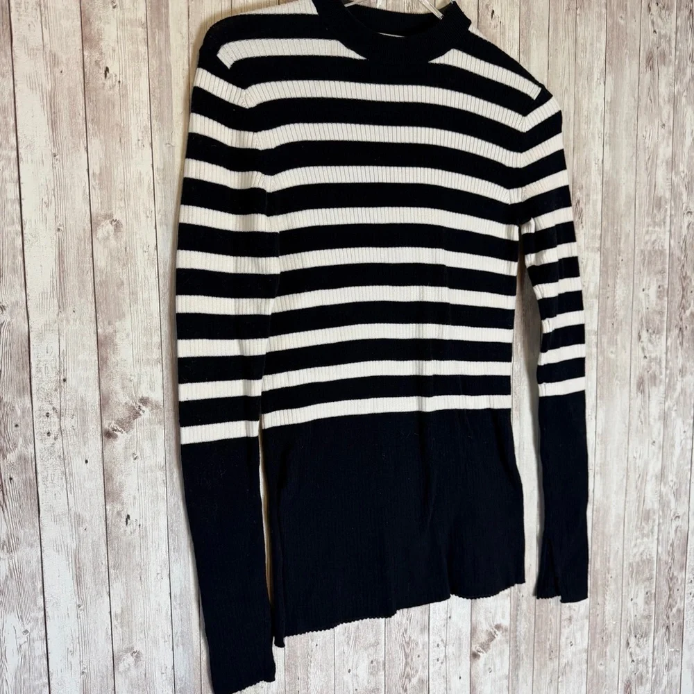 Everlane The Breton Ribbed Black & White Striped Sweater Small - Picture 3 of 8